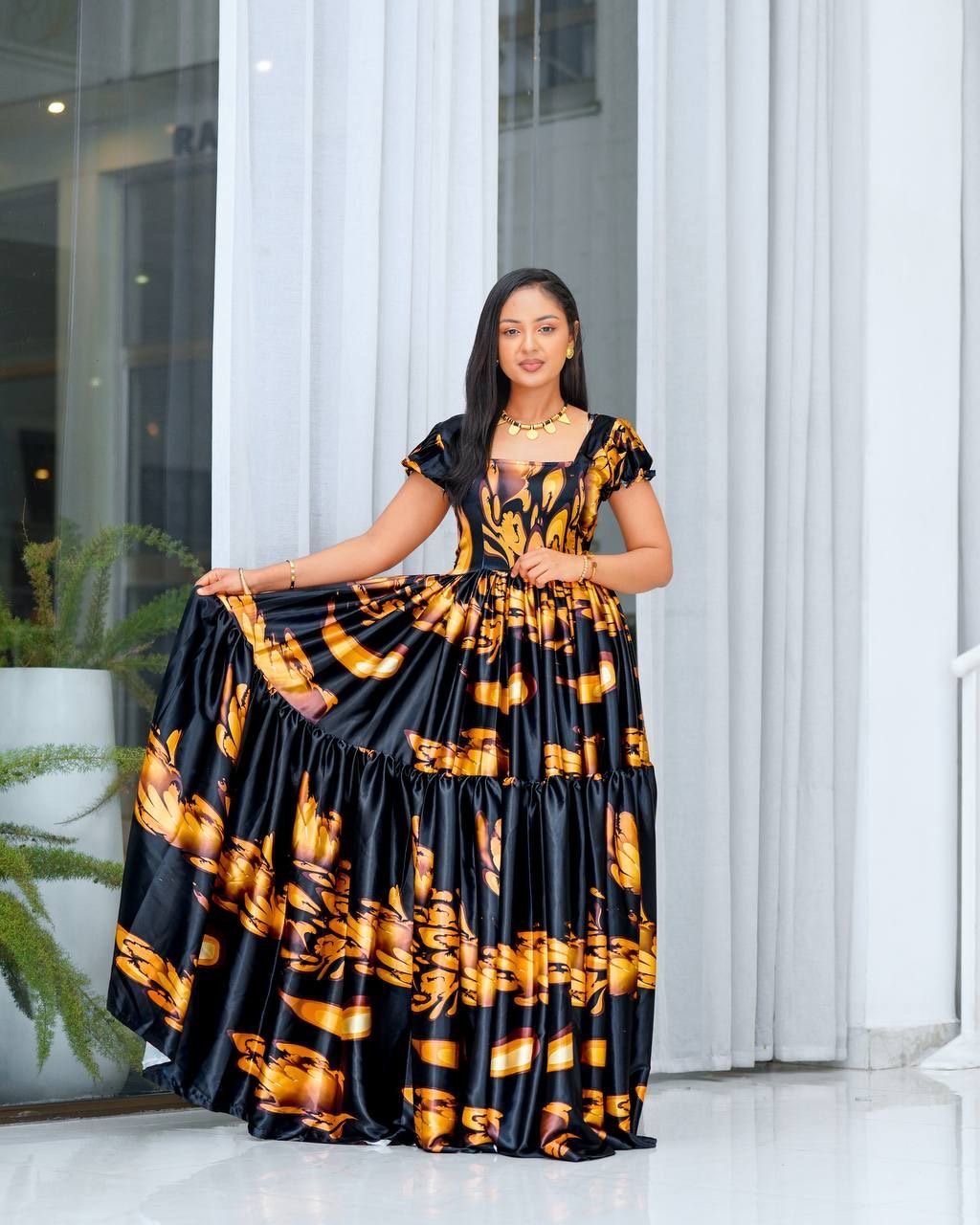 Obsidian Bloom Tiered Gown