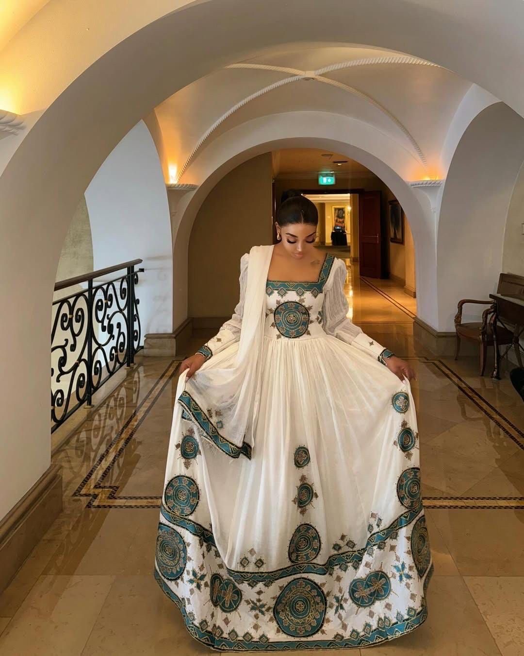 Teal Tibeb Habesha Gown